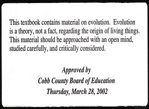Cobb County Evolution Disclaimer